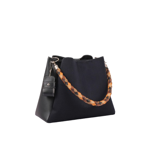 Women Black Handbag With Braided Handle
