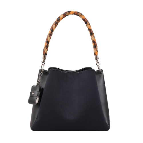 Women Black Handbag With Braided Handle